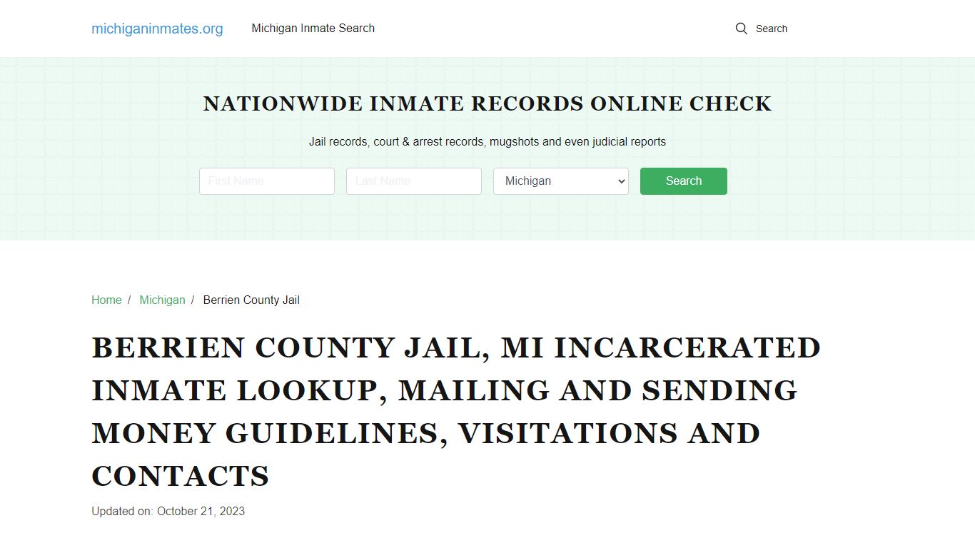 Berrien County Jail, MI: Offender Locator, Visitation & Contact Info